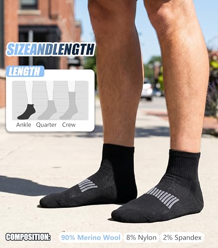 Image of Merino Wool Ankle Socks, Men's Women's 90% Wool Athletic Thin Running Moisture Wicking Socks, 3 Pairs