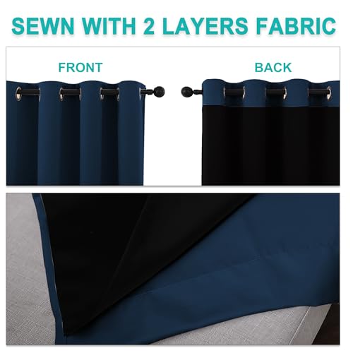 Image of NICETOWN 100% Blackout Short Curtains with Black Liners, 2 Panels, 37 inch W by 40 inch L, Moroccan Blue, Thermal Insulated Full Blackout 2-Layer Lined Drapes, Energy Efficiency Window Draperies for Bedroom