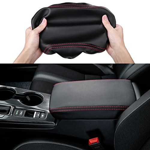 CKE for 11th Gen Civic Leather Auto Armrest Cover Protector Center Console Box Seat Cover for Honda Civic 2022 Accessories Sedan Hatchback - Black (Red line)