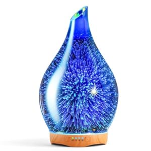Porseme 280ml Essential Oil Diffuser 3D Hand-Blown Glass Aroma Diffusor, Aromatherapy Unltrasonic Cool Mist deffuser, 7 Color Changing Humidifier, Waterless Shut-Off, Timer Function for Home Office