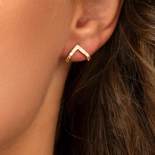 Gold Earrings for Women Trendy, 14K Gold/Silver Stud Earrings Sterling Silver Post Minimalist Simple Dainty Triangle Earring Open Huggie Hoops Geometric Hypoallergenic Earrings for Women Gifts2
