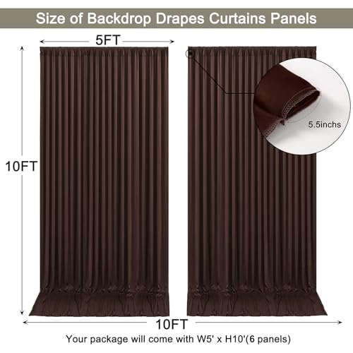 Image of 30x10ft Brown Backdrop Curtain for Wedding Parties Wrinkle Free Fabric Brown Drapes Backdrop Decoration for Baby Shower Birthday Photography Decoration 6 Panels, 5ft x 10ft