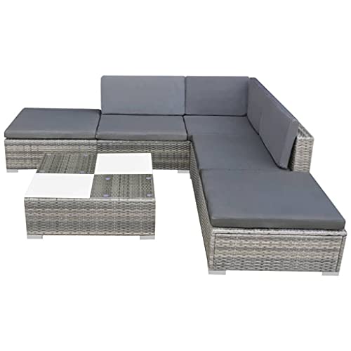 vidaXL Gartensofa 15-TLG. Poly Rattan Grau Sitzgruppe Lounge Gartenmöbel Set - 5
