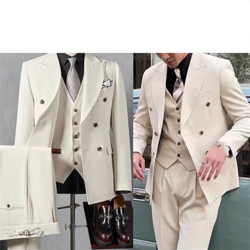Men Corduroy Double Breasted Gun Lapel 3 Piece Party Casual Wedding Outfit Full Suit2