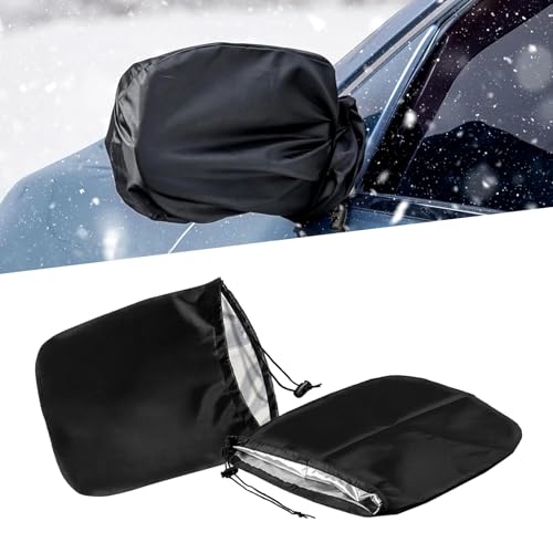 Image of Car Windshield Cover for Ice Rearview Mirror Snow Covers, Side Mirror Waterproof Winter Snow Foldable Protection Cover, Side Mirror with Drawstring Installation Dust Cover, Universal for Cars (Black)