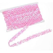 12 Yards Pink Sequin Trim Flat Sequin Rbbon Trim Sequins Beaded Strip Rick Rack Wave Woven Braided Trimming Metallic Glitter Paillette Fabric Ribbon for Crafts Sewing Clothes Home Party Decoration