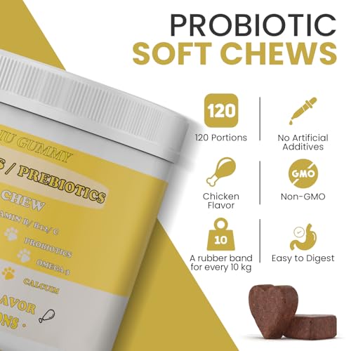 CALIU Pet Care | Gummies Santé Intestinale Chiens & Chats | 120 Unités | Probiotiques, Prébiotiques, Oméga-3, Vitamines & Minéraux | Saveur Poulet | Soutien Digestif & Immunitaire Animaux – Image 3