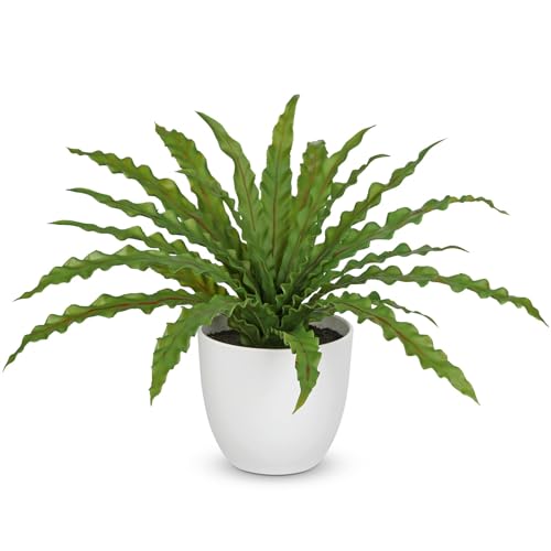 GnFlus Artificial Fern Plant in White Pot, 11 Inch Fake