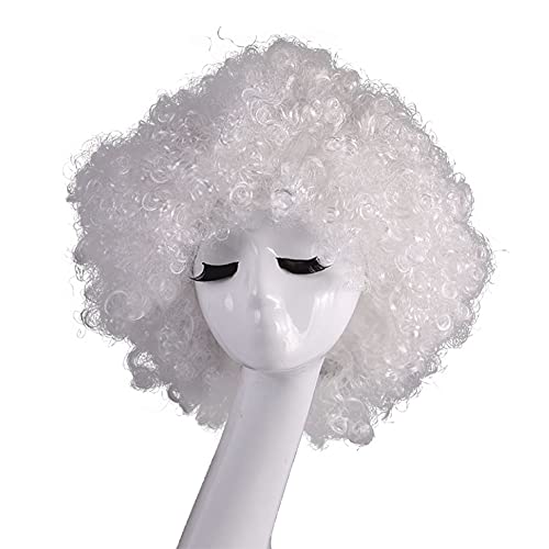 LARDUX White Explosion Wig ,Clown Wig, Beautiful Afro Wig ,Fancy Dress Parties Wig, Cosplay Wig ,Men & Women 's Hair Wig for Cosplay /Halloween Party Costume (White)
