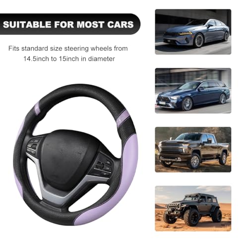 Image of Car Steering Wheel Cover, 15 Inch Premium Leather Breathable Non-Slip Wheels Wrap, Universal Auto Comfortable Steering Wheel Protector for SUV Truck Van, Car Accessories (Purple)