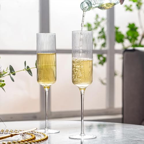 Image of Melbify Ribbed Champagne Flutes Glasses Gift Set | 200 ML | Set of 2 | Elegant Gift Box |Ultra-Premium | Red & White Wine & Champagne Glass | Ideal for Wedding,Couple,Anniversary Set