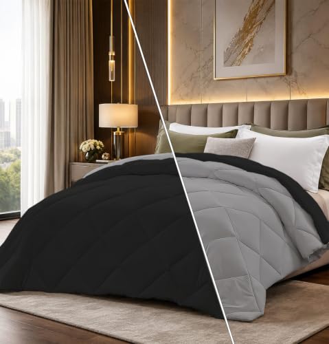 Image of Super Comfort Microfiber 300 GSM Reversible Winter Comforter for Double Bed Rajai /Blanket Diamond Stitch (90 inch x 100 inch Inches /228cm x 254cm) - Comforter Double Bed|Silver /Black