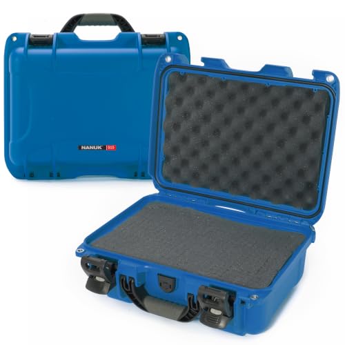 Image of NANUK 915 Hard Case with Cubed Foam - Compact Waterproof Travel Camera Hard Case with Padded Dividers, 13.8 inch x 9.3 inch x 6.2 inch - Dustproof and Impact Resistant, Airline Carry-On Approved - Blue