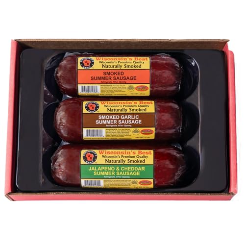 Image of Wisconsin's Best - Summer Sausage Gift Box | Smoked, Garlic & Jalapeno Cheddar Summer Sausages | Perfect for Parties, Charcuterie Boards, and Holiday Gifts | Great Gift for Meat Lovers