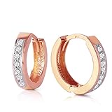 14 K Solid Oro Rosa aro huggie pendientes withdiamonds