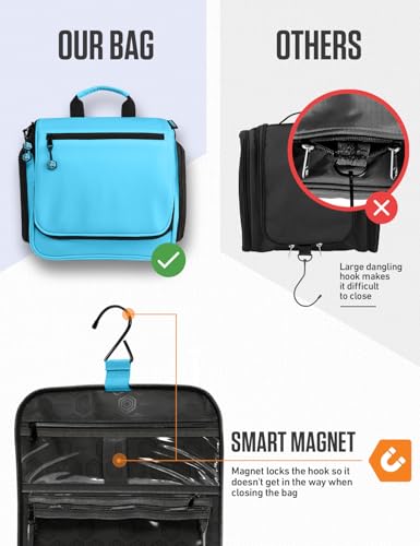 Image of VENTURE 4TH Hanging Travel Toiletry Bag, 18 Compartments - Light Blue | Hangs on rails, hooks or doors; stands upright. Removable TSA pouch. Water-resistant Nylon 290D Twill, reinforced stitching.