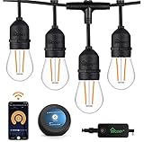 XMCOSY+ Outdoor String Lights – Patio Lights 98 Ft LED Smart Warm White String Lights 2.4GHz Wi-Fi App Work with Alexa 30 Dimmable Bulbs Patio String Lights Outdoor Waterproof Shockproof String Lights