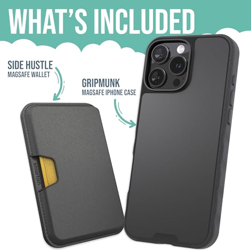 Image of Smartish iPhone 16 Pro Max Magnetic Case with MagSafe Wallet - Gripmunk - Magsafe Compatible Thin Grip Cover + Detachable Magnetic Credit Card Holder - Black Tie Affair