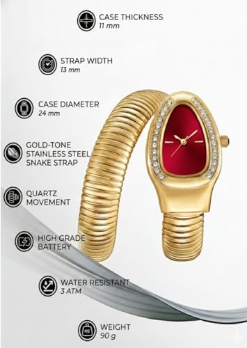 Image of Serpentine Snake Watch for Women with Spiral Bracelet, Green Dial Analog Waterproof Quartz Watch with Roman Numbers (171)