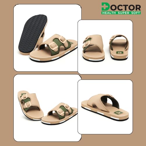 Image of DOCTOR HEALTH SUPER SOFT Men's Double Buckle Slide Sandals | Lightweight Cushioned EVA Slippers | Anti-Slip Comfortable Open Toe Casual Slides for Indoor Outdoor Everyday Wear