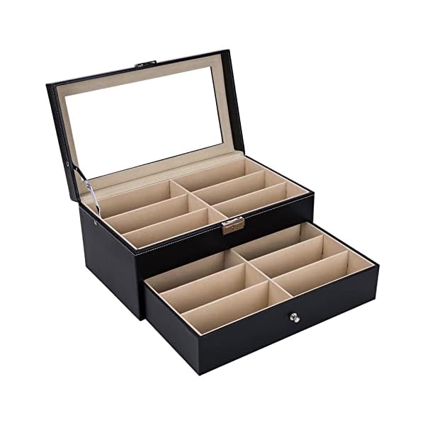 Autoark PU-Leder Brillenbox zur Aufbewahrung von 12 Brillen Sonnenbrillen Präsentation Showcase,Schwarz,AW-023 – Bild 3