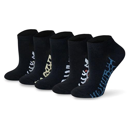 Socksmad Calcetines deportivos para mujer, paquete de 5 pares, talla 36-44, mezcla de algodón transpirable para mujer, color negro, talón y puntera de colores, forro de entrenamiento de verano de