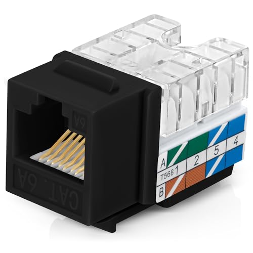 Image of Everest 90 Degree RJ45 Cat6A Keystone Jacks Slim Profile 10-Pack Black