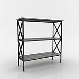 Weathered Grey Oak Finish 3-Tier Metal X-Design Bookcase Bookshelf Console Sofa Table