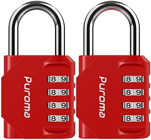 Puroma 2 Pack Combination Lock 4 Digit Outdoor Waterproof Padlock for School Gym Locker, Sports Locker, Fence, Toolbox, Gate, Case, Hasp Storage (Red)