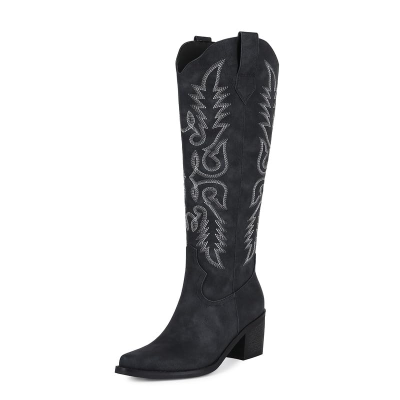 Image of ZJA Cowgirl Knee High Embroidery Pointed Toe Boots for Women