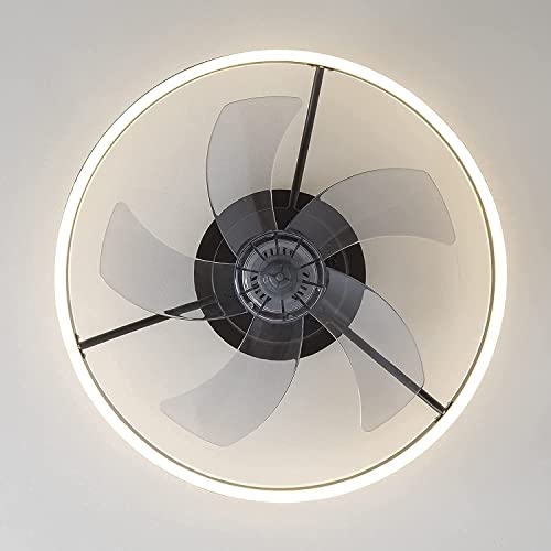 Chanfok Low Profile Ceiling Fan With Light - Modern Flush Mount Enclosed Ceiling Fan 19.7" Led Dimmable Bladeless Ceiling Fans With Remote Control,Smart 3 Light Color And 6 Speeds(Black) #TOP5