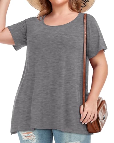 Image of JOELLYUS Plus Size Tops for Women Tunic Floral Casual Short Sleeves T Shirts Flowy Blouses 2026