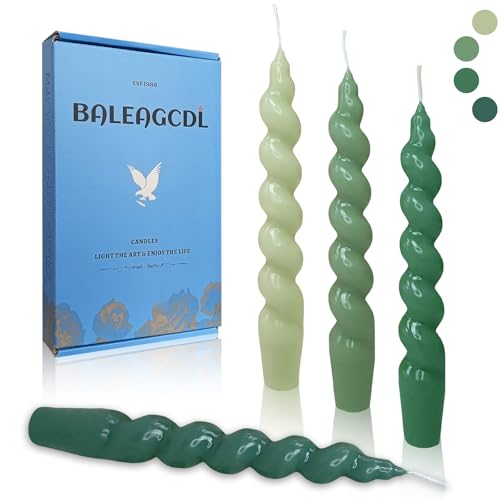 Image of Handmade 7.5 Inch Short Taper Candle Long Burning Candles Gradient Green Candlesticks Unscented Smokeless Twisted Candles for Dinner Decoration Women Gifts 4 Pcs