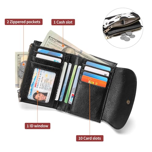 Image of SENDEFN Small Womens Wallet RFID Blocking Double Zipper Pocket Card Holder Purse