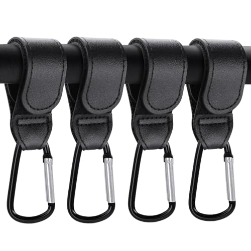 NxeAnnQi 4 Pack Premium Non-Slip Stroller Hooks Adjustable Carabiner Clips Multifunctional Baby Stroller Accessories for Diaper Bags/Purses Universal Fit for Strollers Bikes Wheelchairs & Walkers
