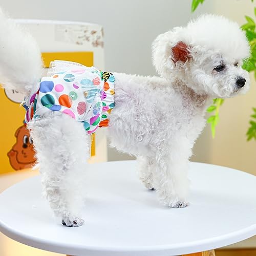 Image of Small Dog Sanitary Panties, Lace Washable Reusable Cute Puppy Panties Pet Underwear Diaper Physiological Shorts for Female Girls Dogs(Colorful Bubbles,XS)
