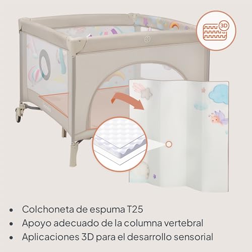 lionelo Parque Infantil 2 en 1 y Cuna de Viaje Mille Plus hasta 15 kg, de 0 a 36 Meses, Entrada Lateral, Colchón 3D, 2 Ruedas con Freno, Plegable, Bolsa de Transporte incluida - imagen 2