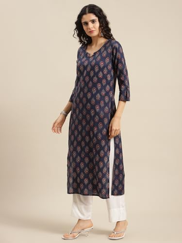 Image of Varanga Women Printed Straight Kurta | Cotton | Round Neck | 3 /4 Sleeve |Casual Wear