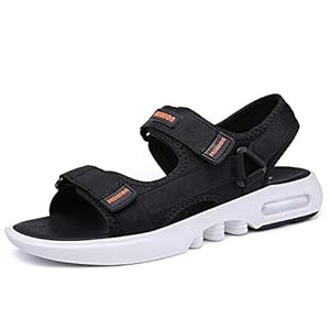 Xingyue Aile Slippers & Sandalen Zomer Outdoor Ademende Strand Sandalen Voor Mannen, Open teen Mode Wandelen Wandelen Vlakke Sandalen Doek Haak & Loop Band Anti-Slip Schoenen ( Kleur: Zwart , Maat : 40 EU )