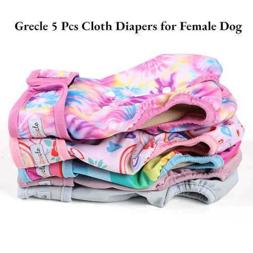Image of Female Dog Diapers 5Pcs - Premium Reusable Diapers for Doggie in Heat - Highly Absorbent Dog Diapers Female for Pet Incontinence with Adjustable Snaps, Rainbow, XL