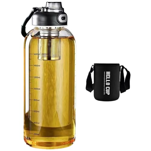 Botella de agua de vidrio de 64 onzas con infusor de té y funda 8