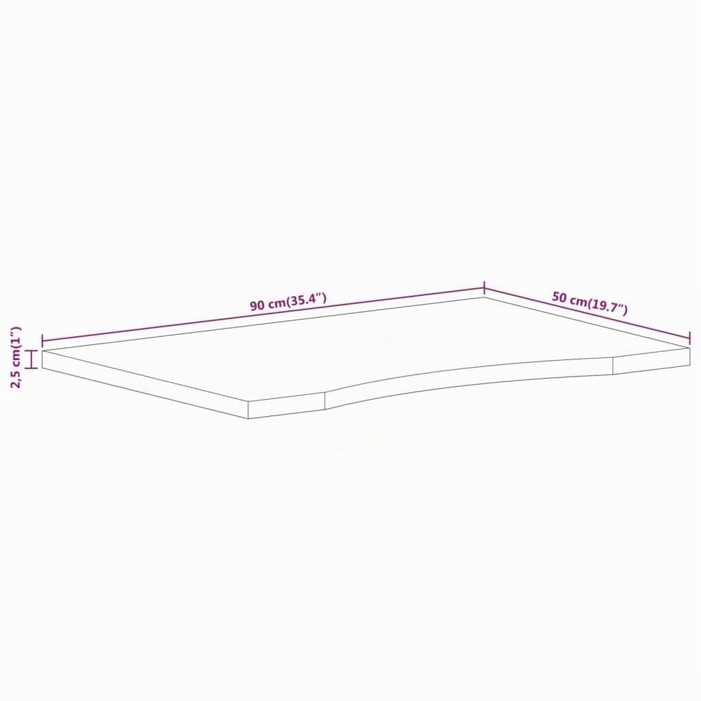 vidaXL Tablero de Escritorio con Curva Madera Mango Rugosa 90x50x2,5cm