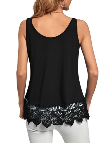LYANER Women's Lace Hem Boat Neck Sleeveless Swing Trim Loose Tank Tops Blouse2