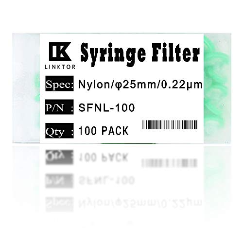 Linktor - Filtro per siringa in nylon, filtro orangnico, diametro 25 mm, dimensione dei pori 0,22 um, non sterile, confezione da 20 (confezione da 100, 0,22 μm, nylon)