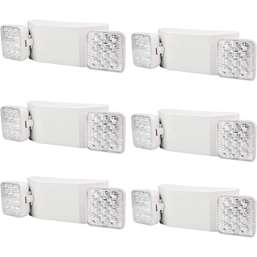 Pendtlit Commercial Emergency Light, Ul Certified, White Emergency Light Fixture With 2 Led Square Heads Adjustable & Backup Batteries Exit Lighting（6Pack） #TOP7