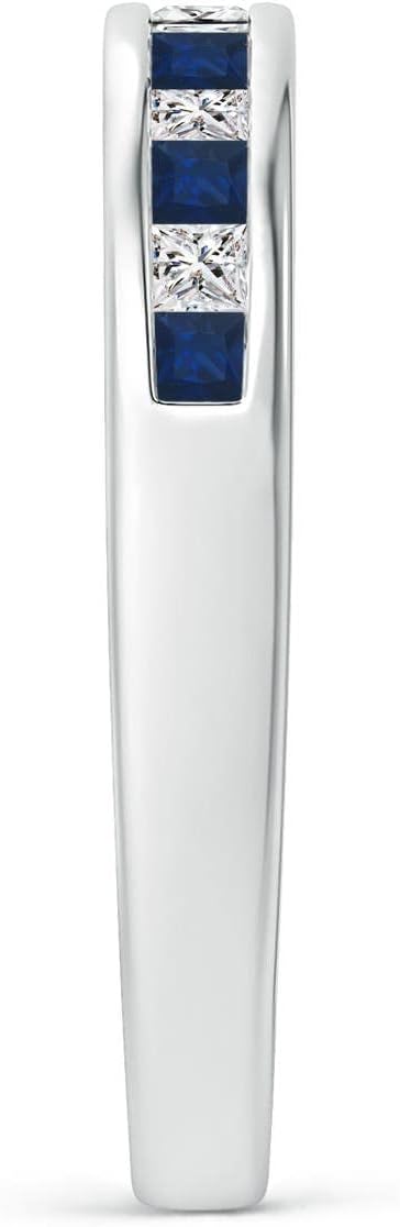 Angara Natural Blue Sapphire Ring for Women | Channel Square Sapphire and Diamond Half Eternity Ring in 14K Solid Gold/Platinum | September Birthday, Anniversary, Gemstone Jewellery Gift - Image 5