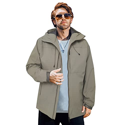 Mjori Men's Hooded Waterproof Jacket Outdoor Lightweight Softshell Jacket(Khaki Green,Xl) #TOP1