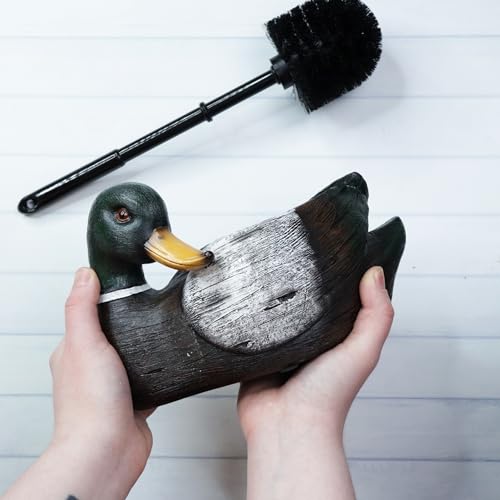 Image of Needzo Mallard Duck Toilet Brush with Holder, Rustic Bathroom Decoration, Cabin Home Accessory