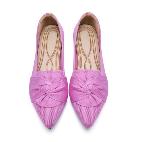 Image of HIULYCENCE Flats for Womens Pointed Toe Ballet Flats with Bow Comfortable Knit Dressy Flats