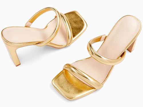 Coutgo Womens Square Open Toe Heeled Sandals Two Strap High Heel Backless Dress Slip On Mules4